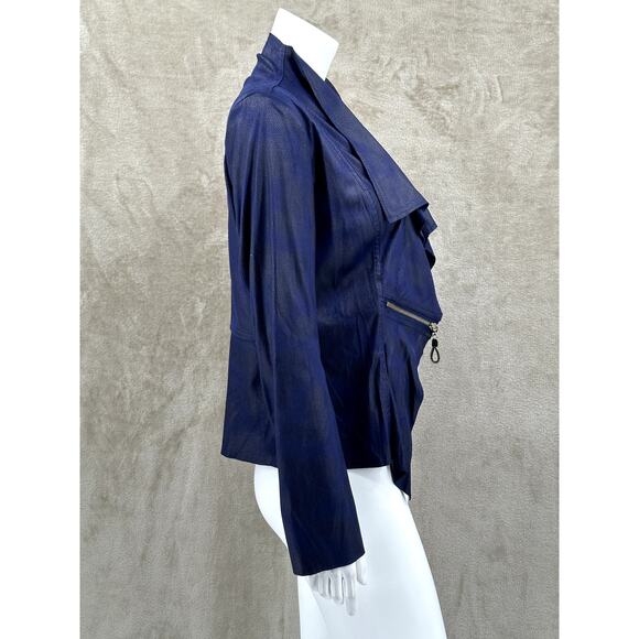 Lena Gabrielle Jacket Womens 8 Navy Open Front Draped Moto Date Nite Grunge - Picture 4 of 9